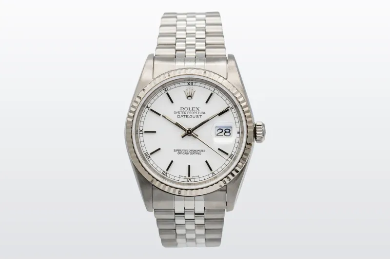 Rolex Datejust 36mm Stainless Steel Jubilee Bracelet White Dial 18ct White Gold Bezel 16234