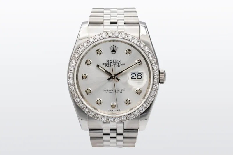 Rolex Datejust 36mm Stainless Steel Jubilee Silver Diamond Dial 116234