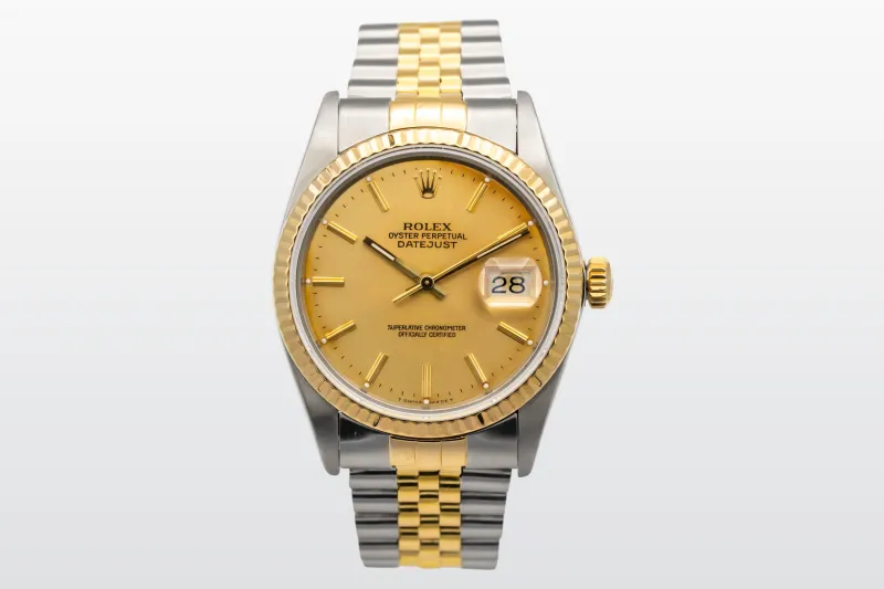 Rolex Datejust 36mm Stainless Steel & 18ct Yellow Gold Jubilee Champagne Dial 16233 1988