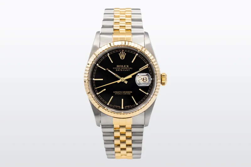 Rolex Datejust 36mm Stainless Steel & 18ct Yellow Gold Jubilee Bracelet Black Baton Dial 16233 1991