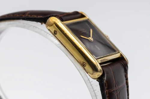 Cartier Tank Must de Cartier 20mm x 28mm Gold Plated Silver 925 Leather Burgundy Dial