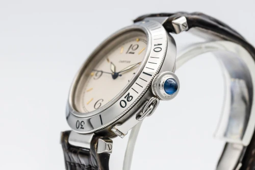Cartier Pasha 38mm Stainless Steel White Dial Leather Strap 1040