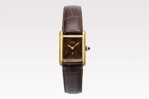 Cartier Tank Must de Cartier 20mm x 28mm Gold Plated Silver 925 Leather Burgundy Dial