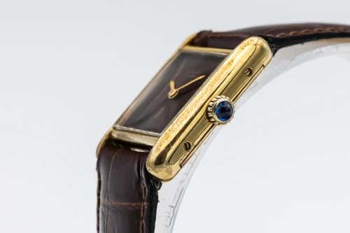 Cartier Tank Must de Cartier 20mm x 28mm Gold Plated Silver 925 Leather Burgundy Dial